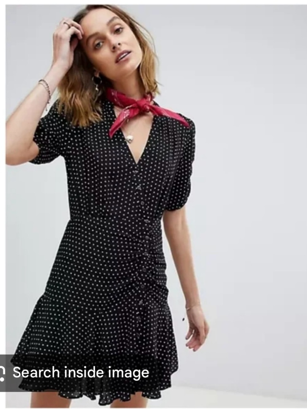 Free People Black Polka Dot V-Neck Mini Dress